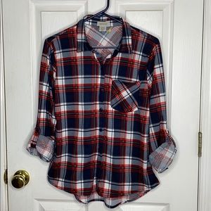 Passport red white and blue button down shirt